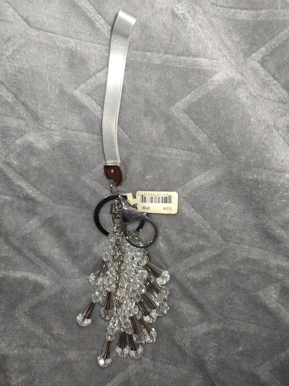 Crystal Bead Tassel Keychain Wristlet - Silver Strap